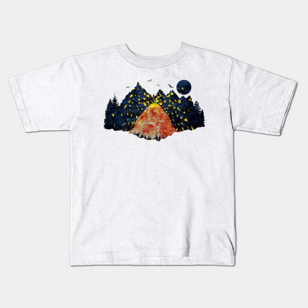 Volcano Eruption Kids T-Shirt by cesartorresart